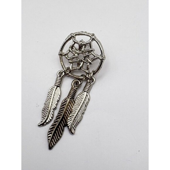 Dreamcatcher with Dangling Feathers Brooch Pin Silver Tone Fashion Jewelry - Picture 6 of 6